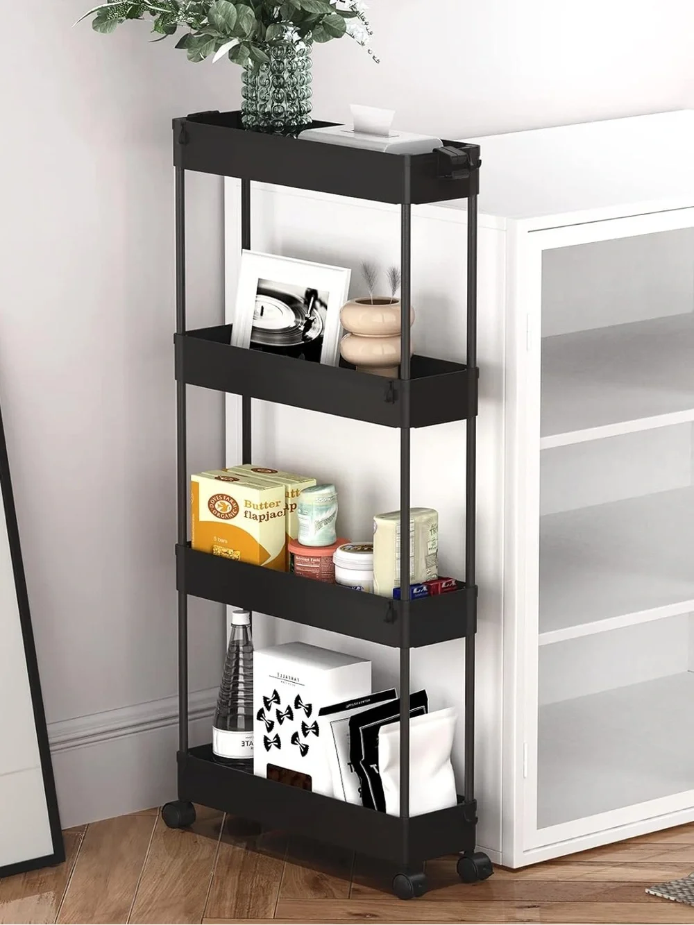 Black 4-Tier Rolling Bathroom Storage Shelf - Brand